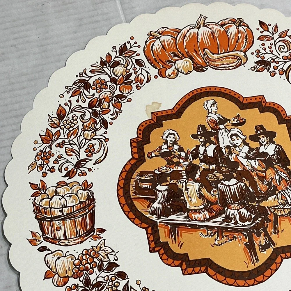 Vintage Paper Placemats‎ Thanksgiving Pilgrims 1970s Set Of 7 Halmark 14
